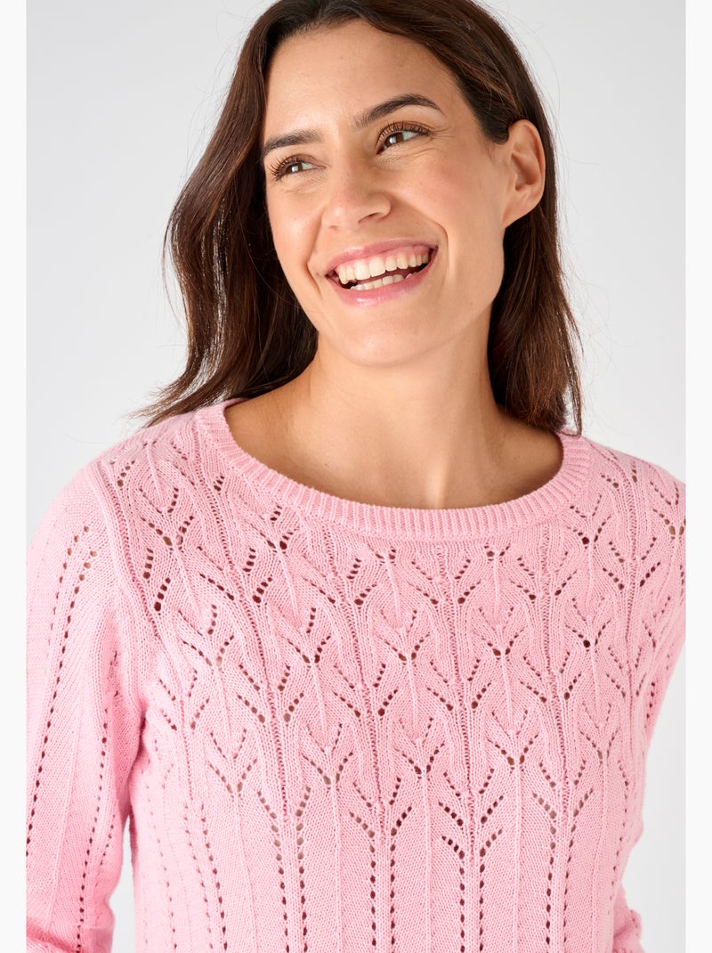 Pull jeu de maille ajourée - Damart Rose bonbon - Kiabi