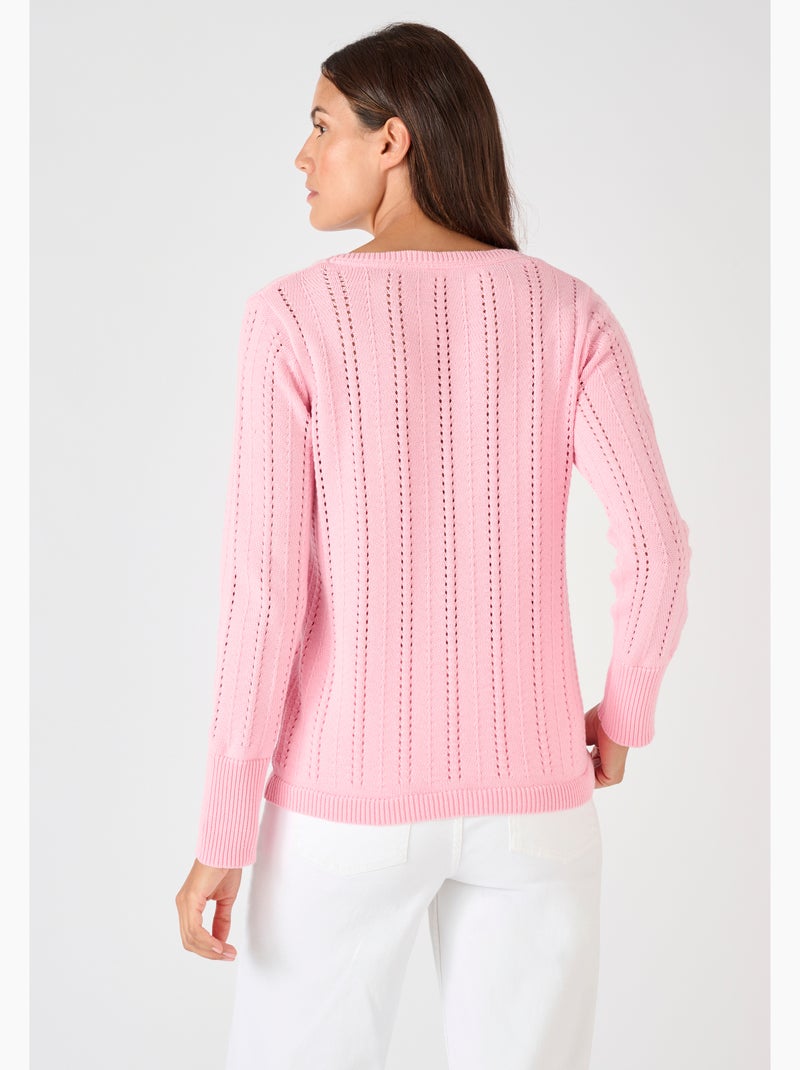 Pull jeu de maille ajourée - Damart Rose bonbon - Kiabi