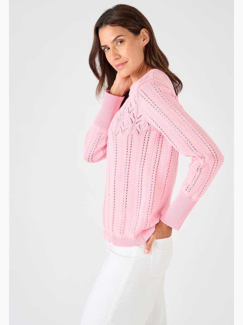 Pull jeu de maille ajourée - Damart Rose bonbon - Kiabi