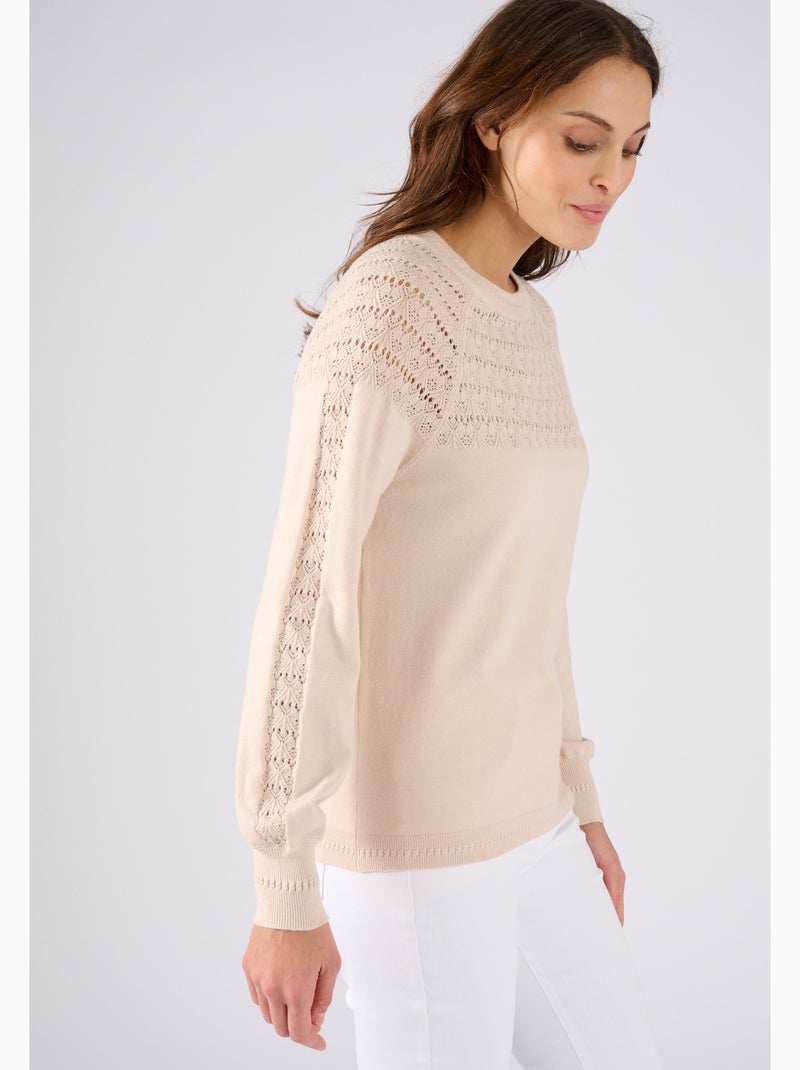 Pull jeu de maille fantaisie - Damart Beige clair - Kiabi