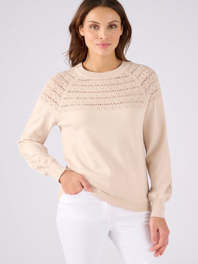 Pull jeu de maille fantaisie - Damart Beige - Kiabi