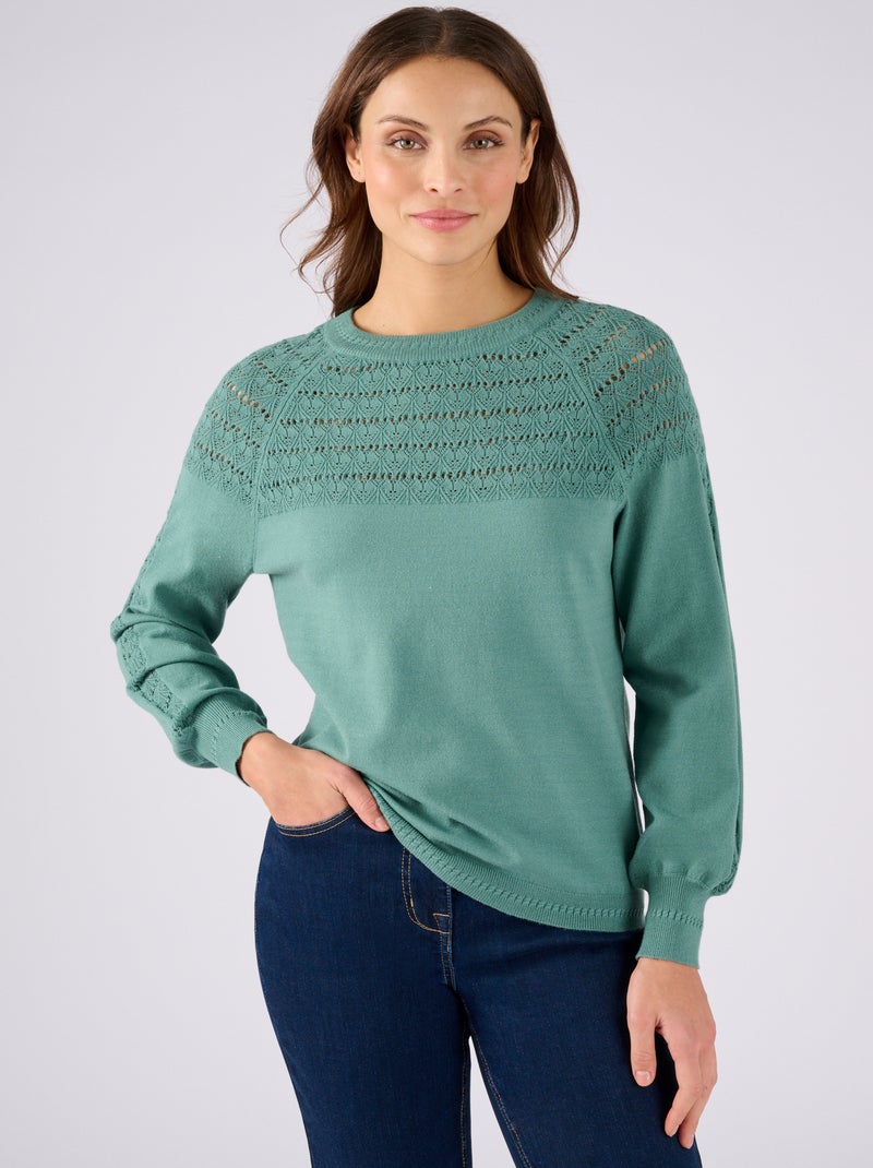 Pull jeu de maille fantaisie - Damart Vert - Kiabi