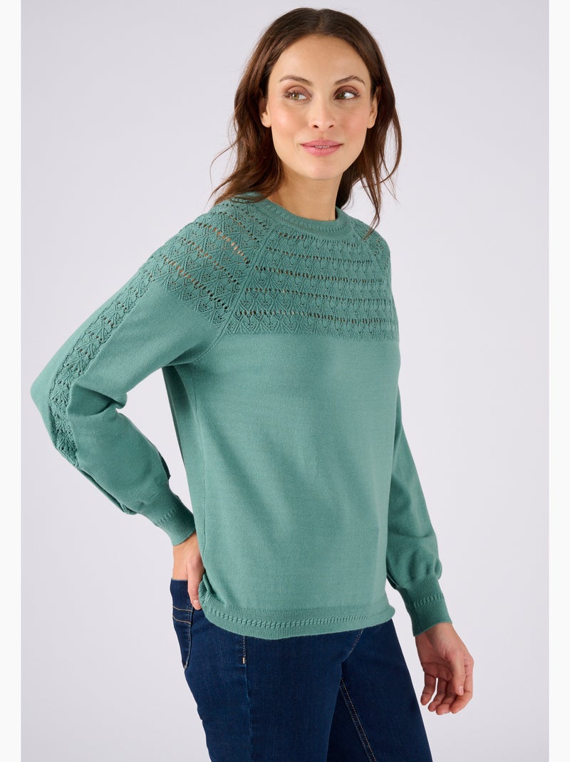 Pull jeu de maille fantaisie - Damart Vert Sauge - Kiabi