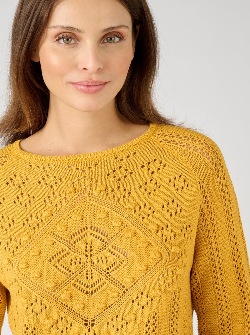 Pull jeu de maille losange - Damart Moutarde - Kiabi