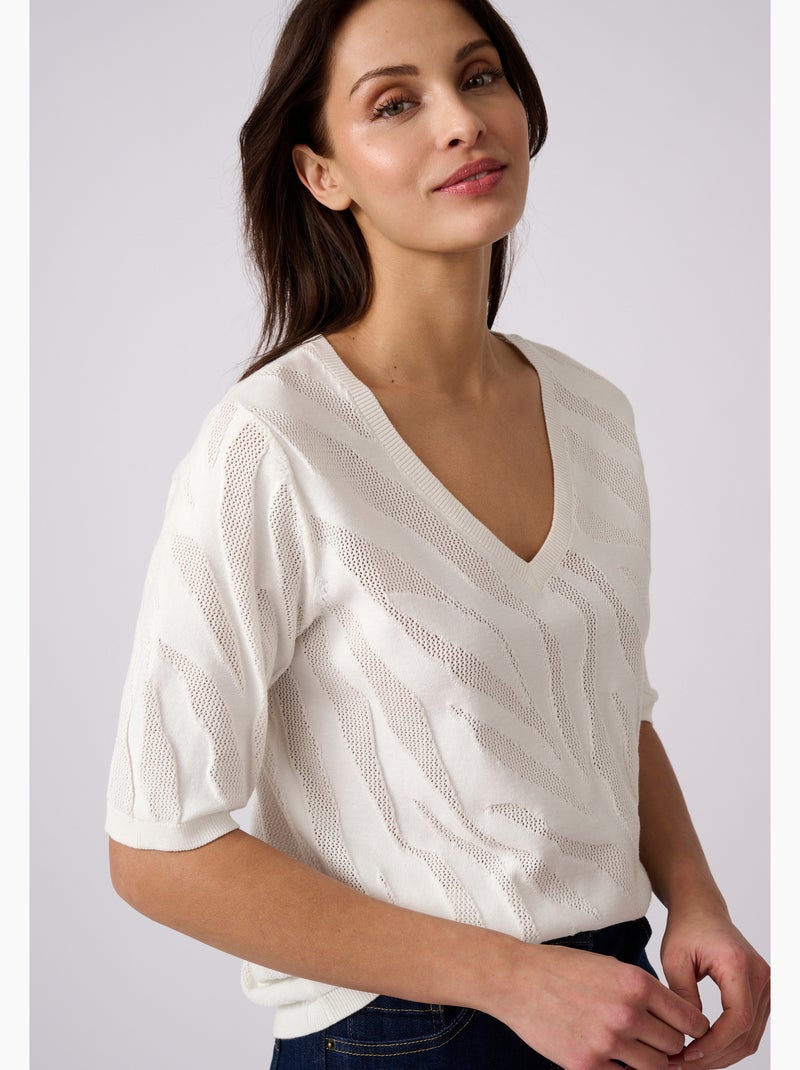 Pull jeu de maille motif zébré - damart Blanc - Kiabi