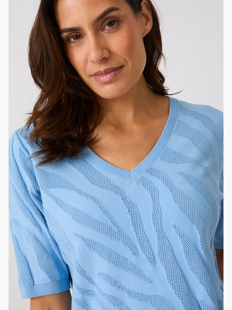 Pull jeu de maille motif zébré - Damart Bleu - Kiabi