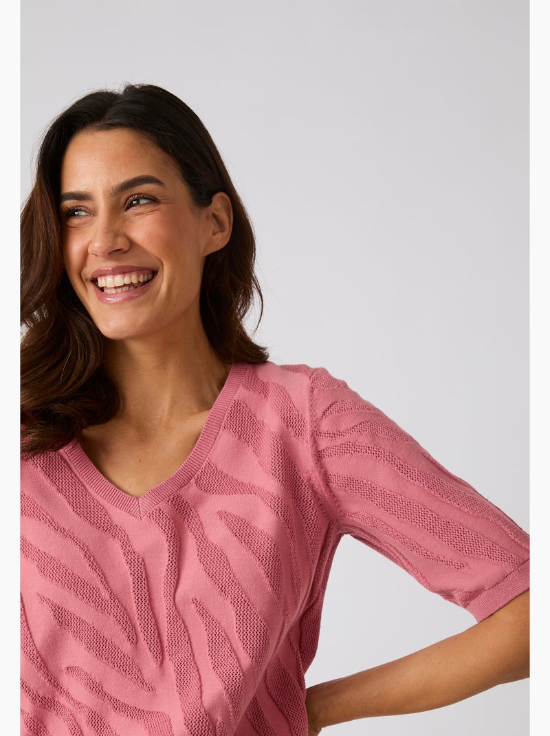 Pull jeu de maille motif zébré - Damart Rose - Kiabi