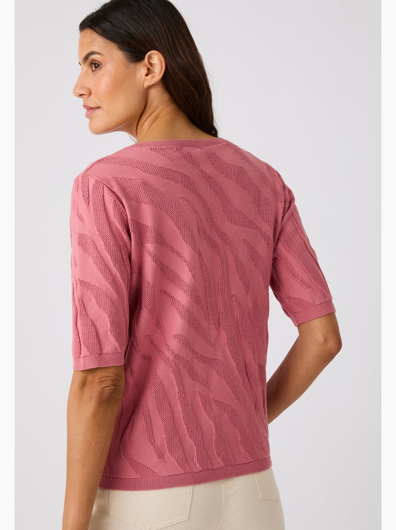 Pull jeu de maille motif zébré - Damart Rose - Kiabi