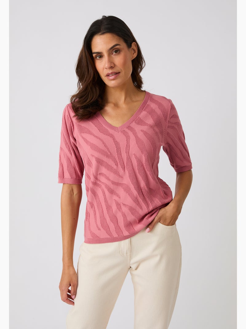 Pull jeu de maille motif zébré - Damart Rose - Kiabi