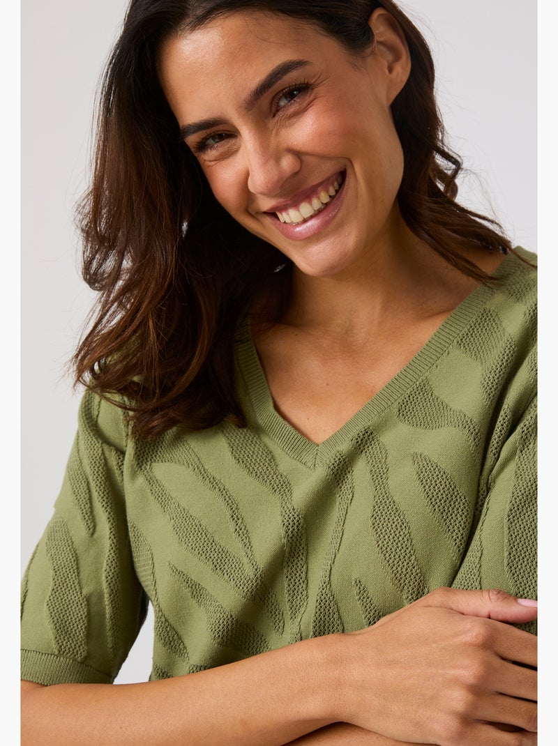 Pull jeu de maille motif zébré - Damart Vert - Kiabi