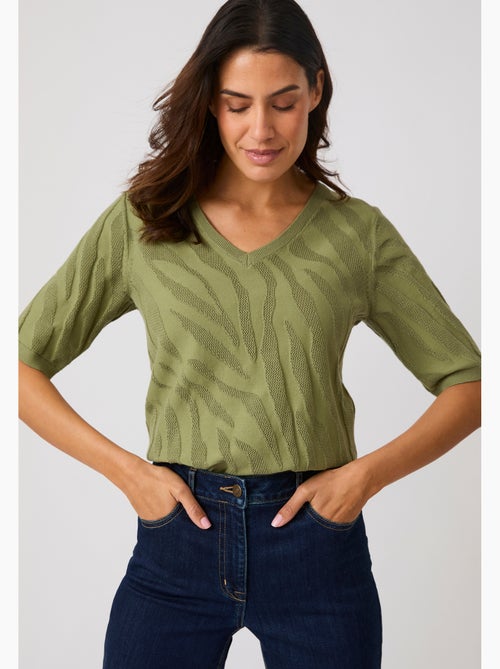 Pull jeu de maille motif zébré - Damart - Kiabi