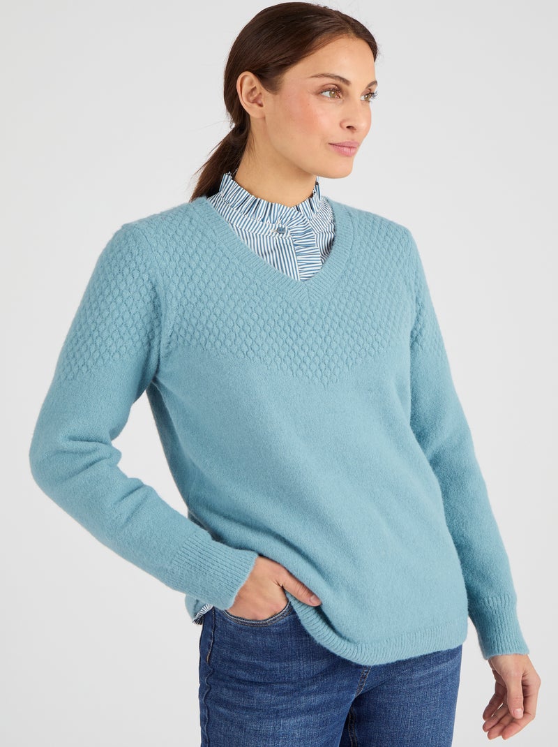 Pull jeu de maille Thermolactyl - Damart Bleu gris - Kiabi