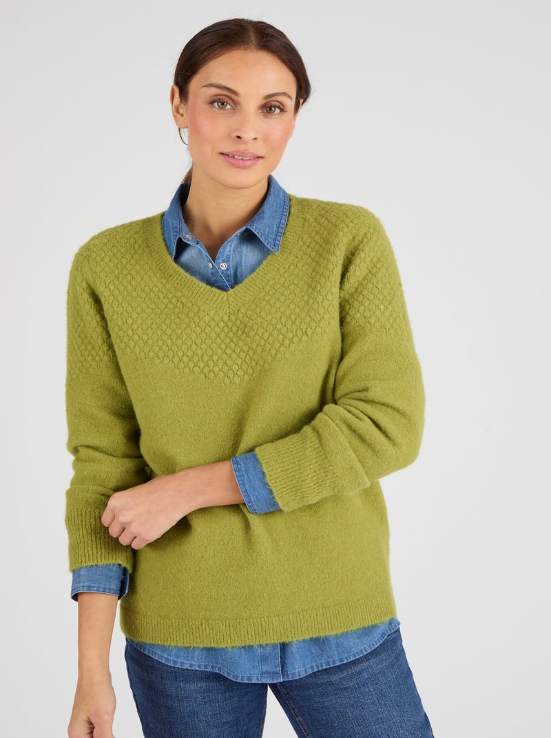 Pull jeu de maille Thermolactyl - Damart Vert - Kiabi