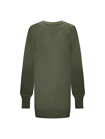 Pull kaki uni avec une coupe longue un col rond et des manches bouffantes