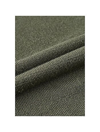 Pull kaki uni avec une coupe longue un col rond et des manches bouffantes