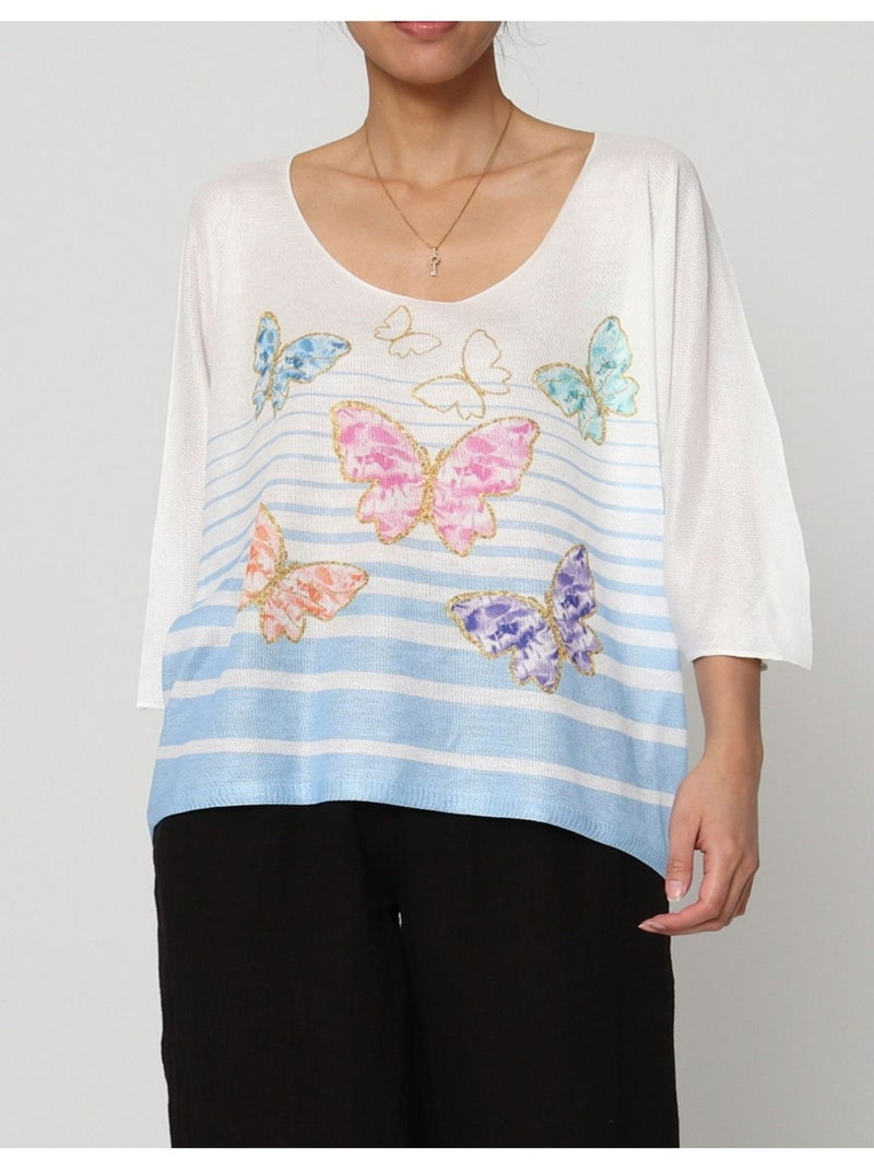 Pull Kebello Blanc Multicolore Bleu - Kiabi
