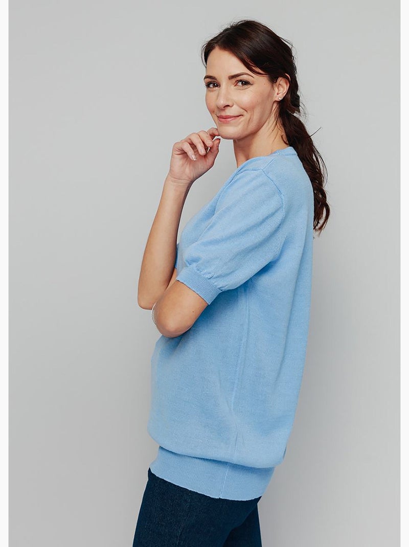 Pull laine mérinos chaud manches courtes - Afibel Bleu ciel - Kiabi