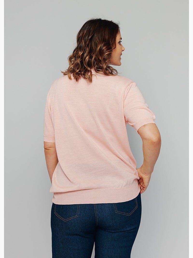 Pull laine mérinos chaud manches courtes - Afibel Rose - Kiabi