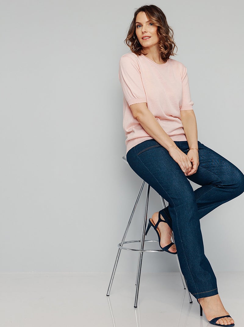 Pull laine mérinos chaud manches courtes - Afibel Rose - Kiabi