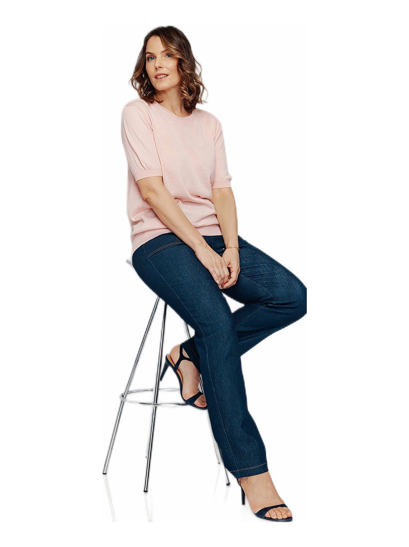 Pull laine mérinos chaud manches courtes Bleu marine - Kiabi