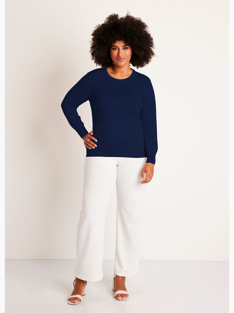 Pull laine mérinos manches longues - afibel Bleu marine - Kiabi