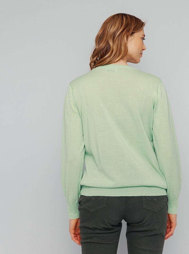 Pull laine mérinos manches longues - afibel Vert - Kiabi