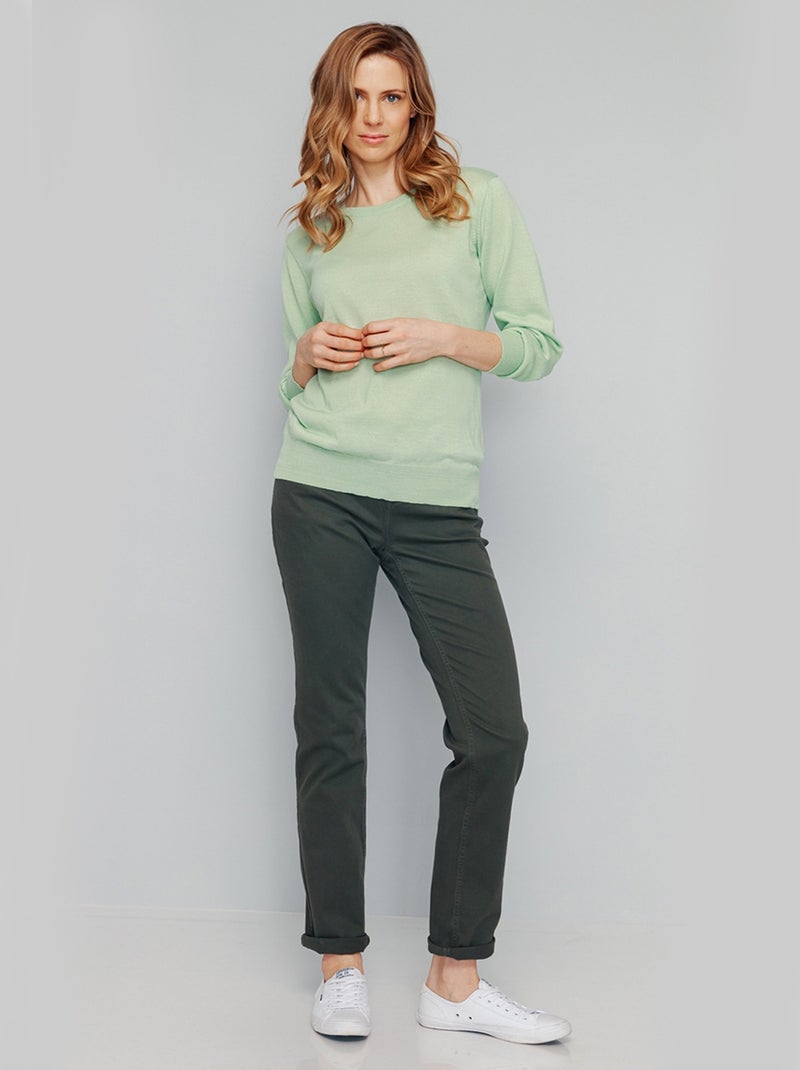 Pull laine mérinos manches longues - afibel Vert - Kiabi