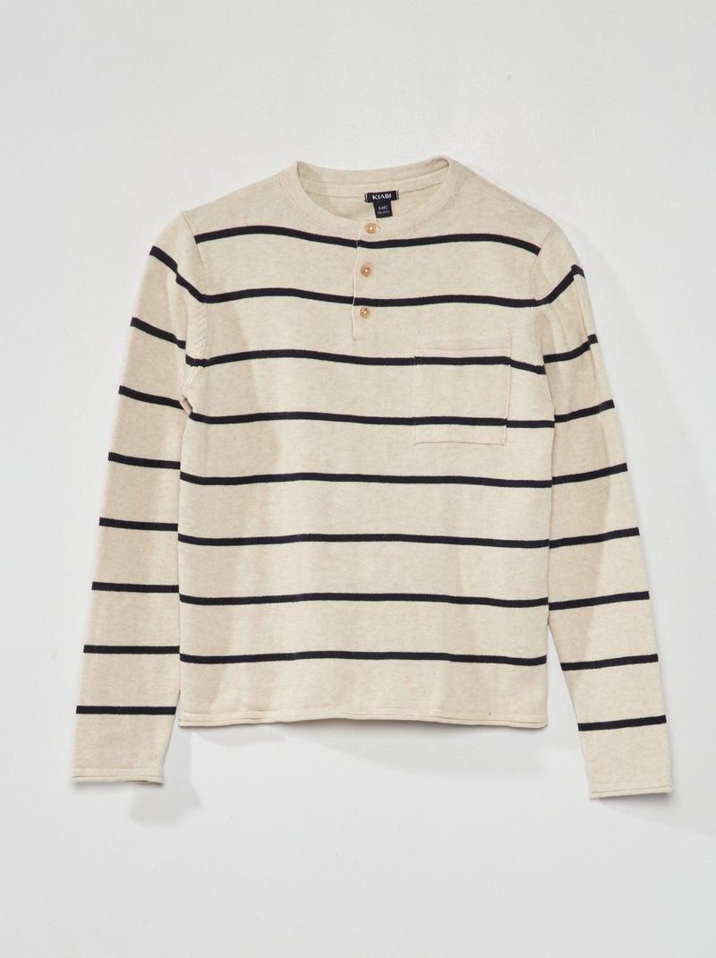 Pull léger à col tunisien Beige - Kiabi