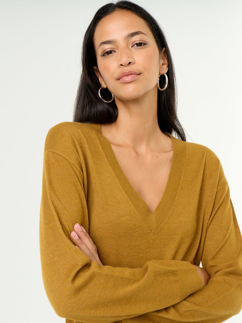 Pull léger à col V Rouge - Kiabi