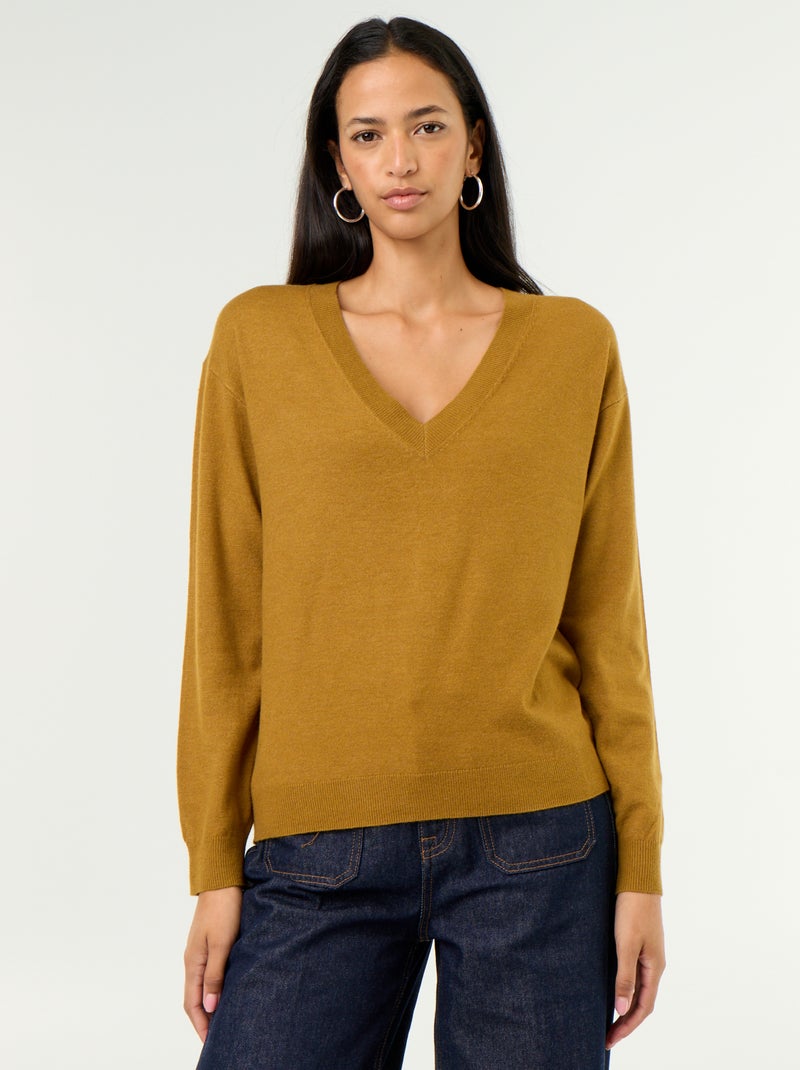 Pull léger à col V Rouge - Kiabi