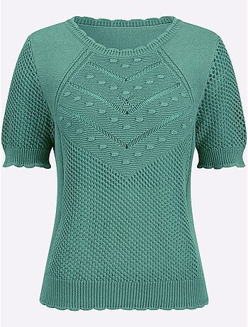 Pull léger à manches courtes avec tricot ajouré et motif structuré - Taille standard - Witt