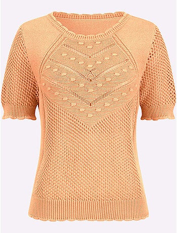 Pull léger à motif structuré avec tricot ajouré et manches courtes - Taille standard - Witt