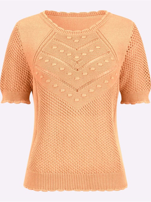 Pull léger à motif structuré avec tricot ajouré et manches courtes - Taille standard - Witt - Kiabi Pull léger à motif structuré avec tricot ajouré et manches courtes - Taille standard - Witt - Kiabi