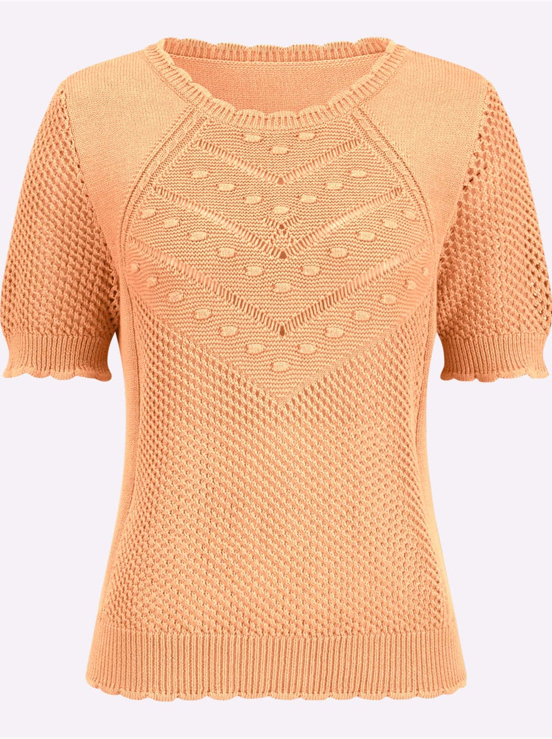 Pull léger à motif structuré avec tricot ajouré et manches courtes - taille standard - witt Abricot - Kiabi