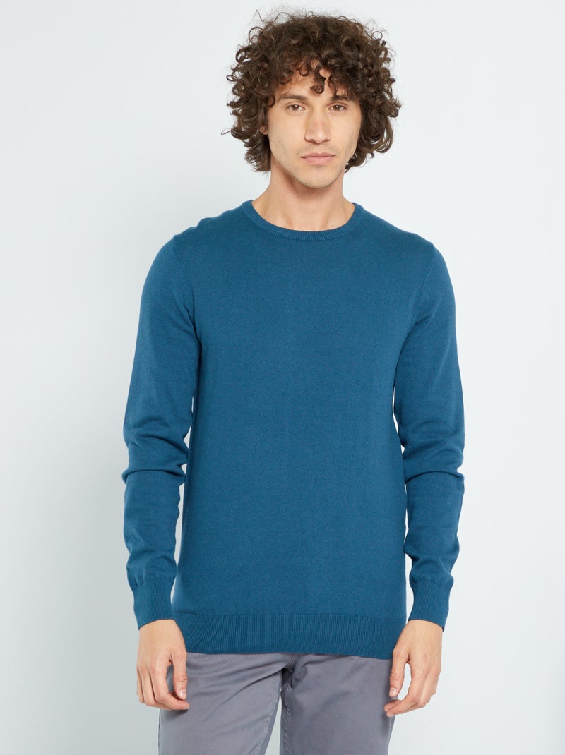 Pull léger col rond bleu nuit - Kiabi
