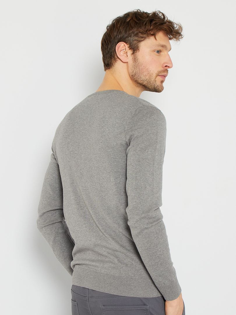 Pull L Ger Col Rond Gris Kiabi