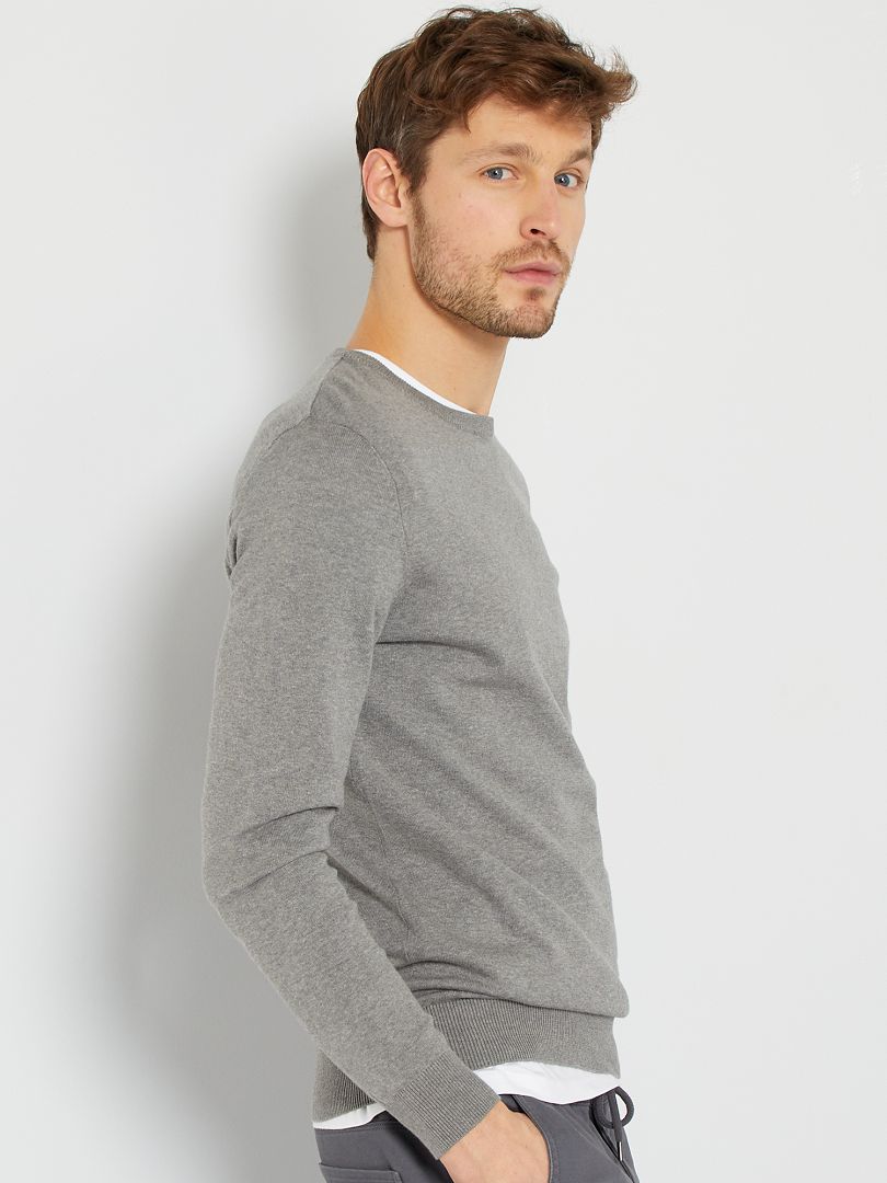 Pull L Ger Col Rond Gris Kiabi