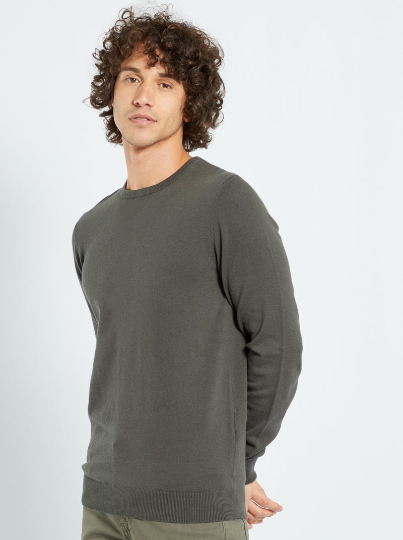Pull léger col rond kaki - Kiabi