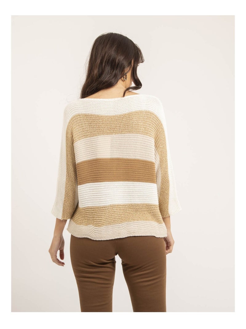 Pull léger col rond rayures KLAO Ecru - Kiabi