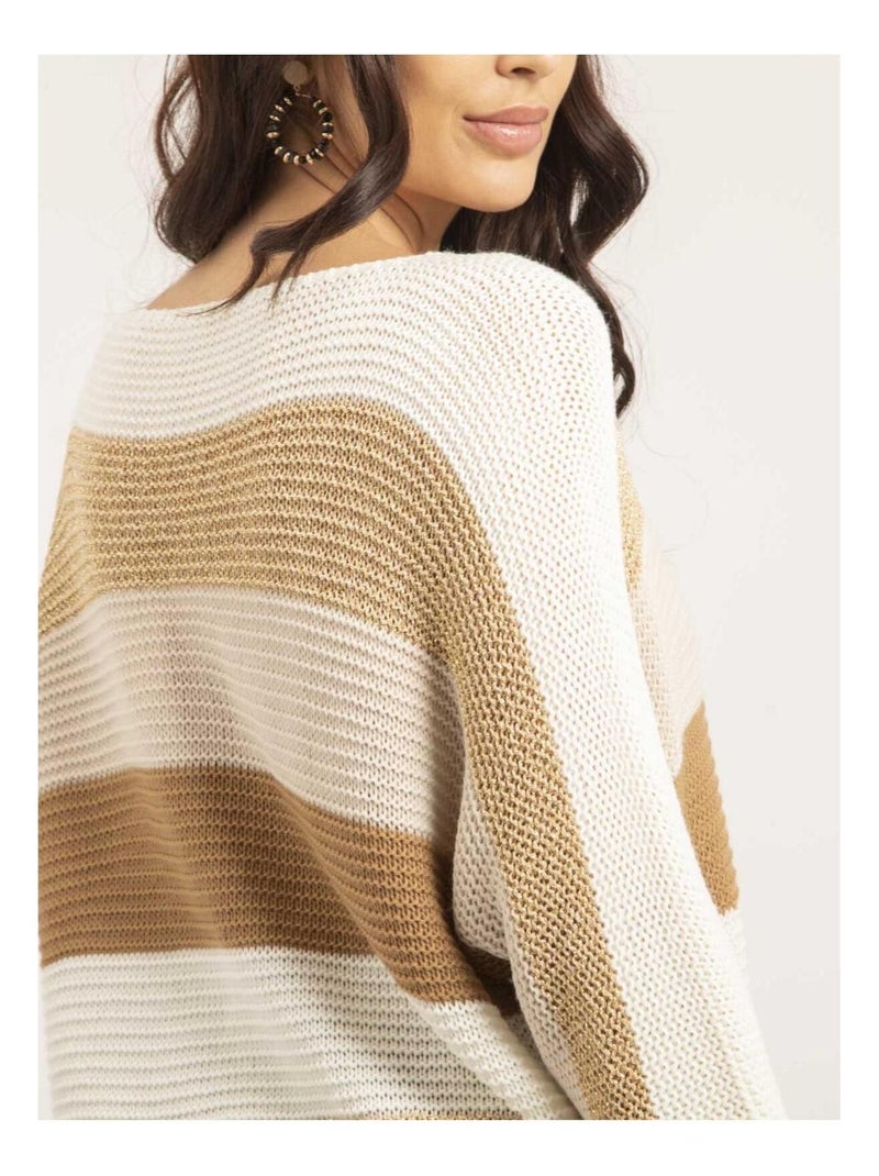 Pull léger col rond rayures KLAO Ecru - Kiabi