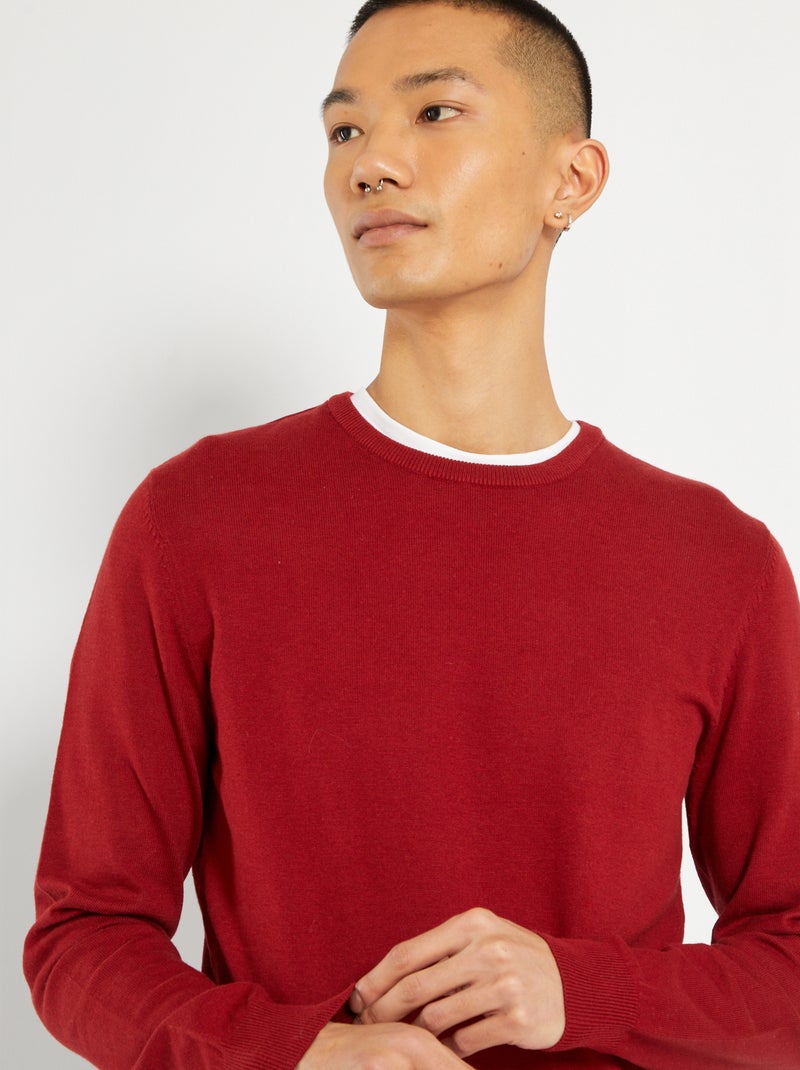 Pull léger col rond rouge - Kiabi