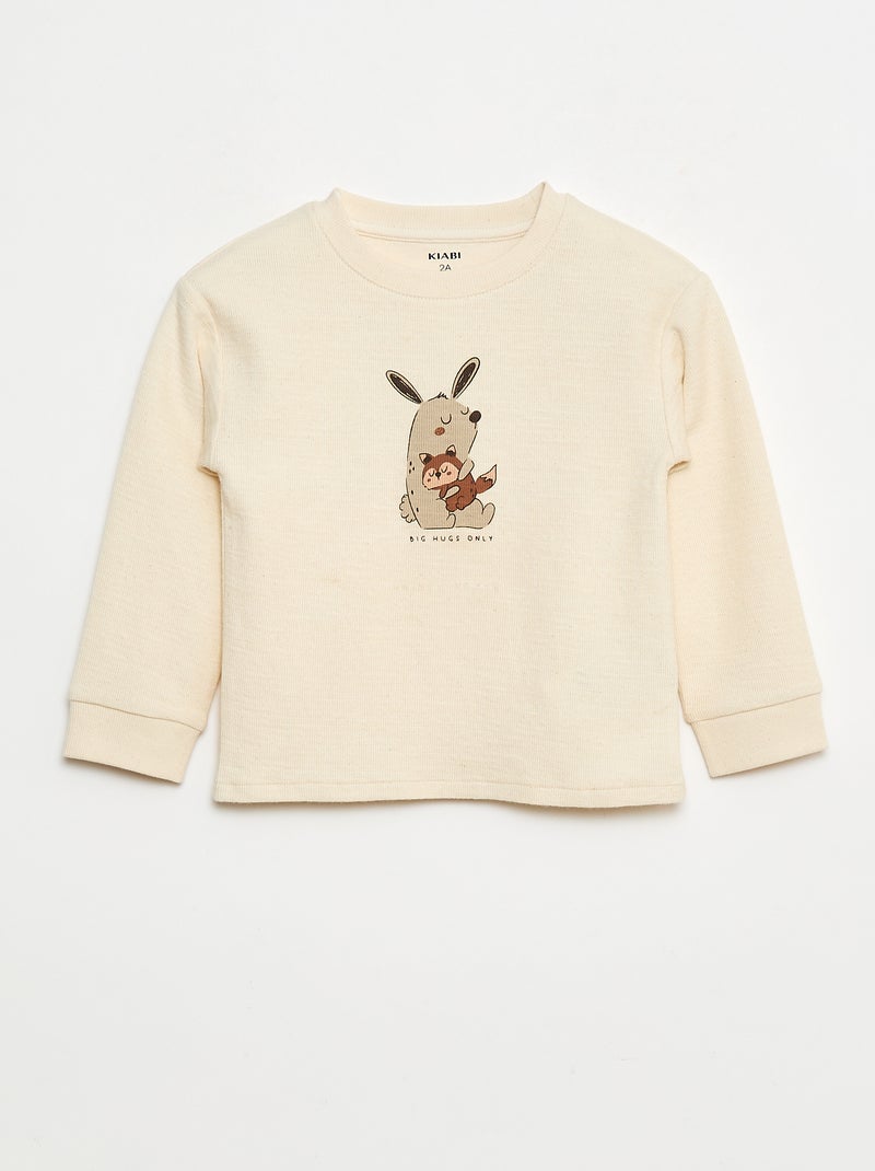 Pull léger en coton stretch avec imprimé Blanc - Kiabi