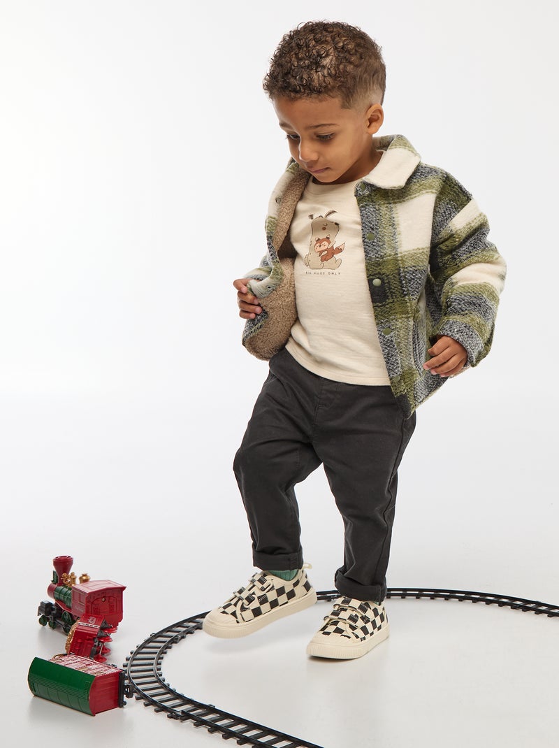 Pull léger en coton stretch avec imprimé Blanc - Kiabi