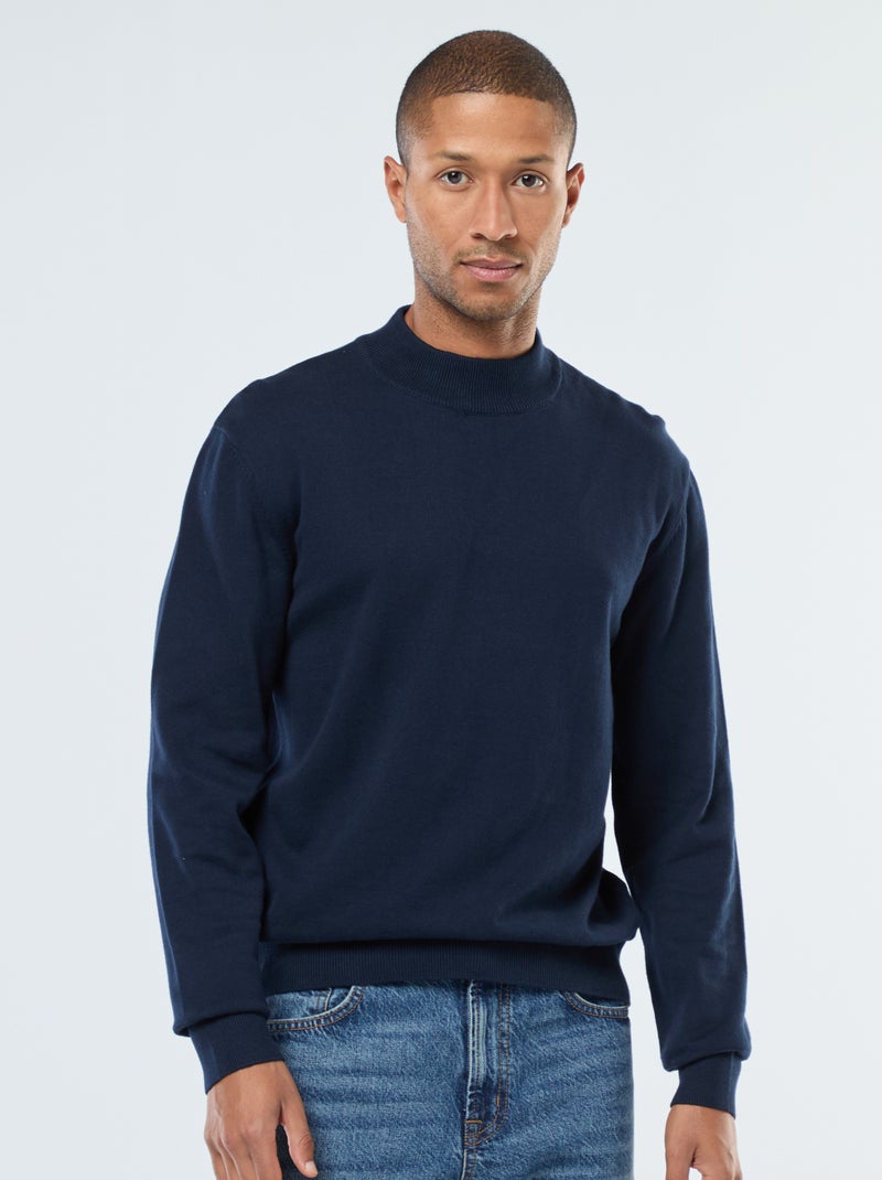 Pull léger en maille fine à col montant Bleu - Kiabi