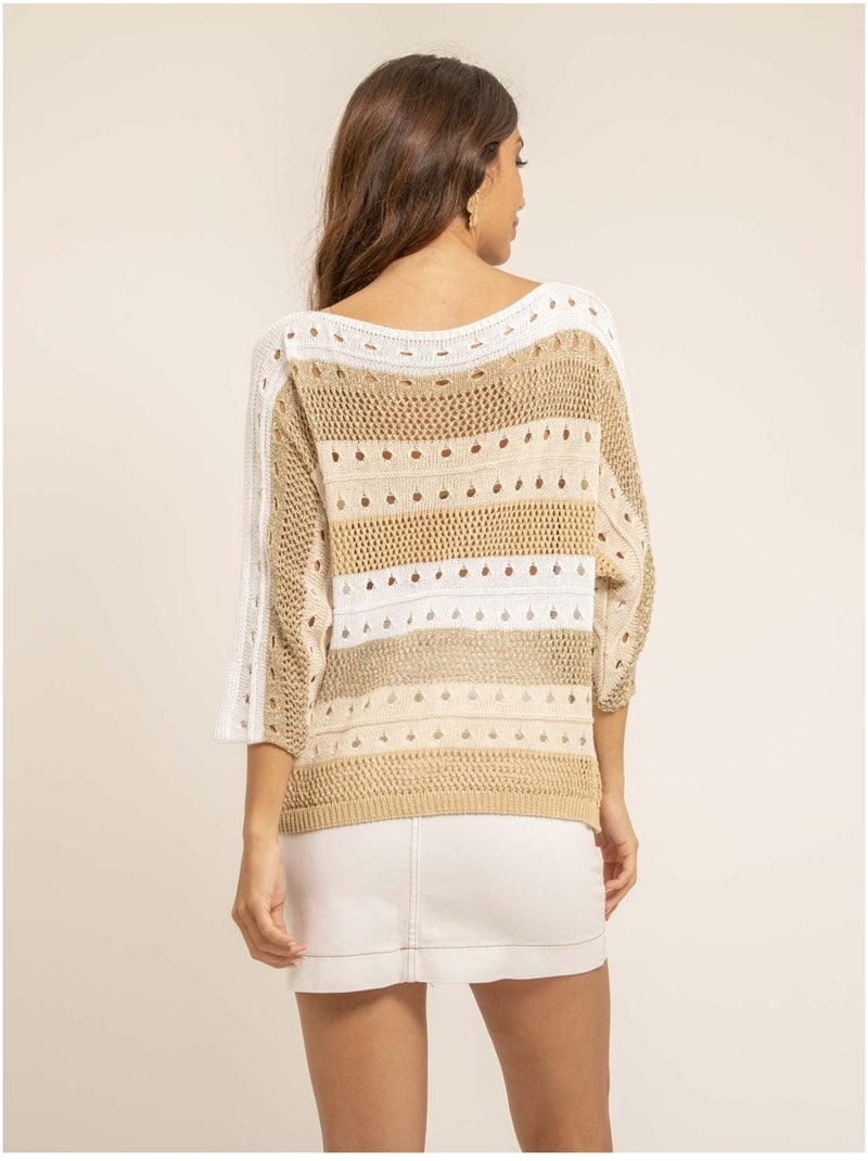 Pull léger maille ajourée KARLA Beige - Kiabi