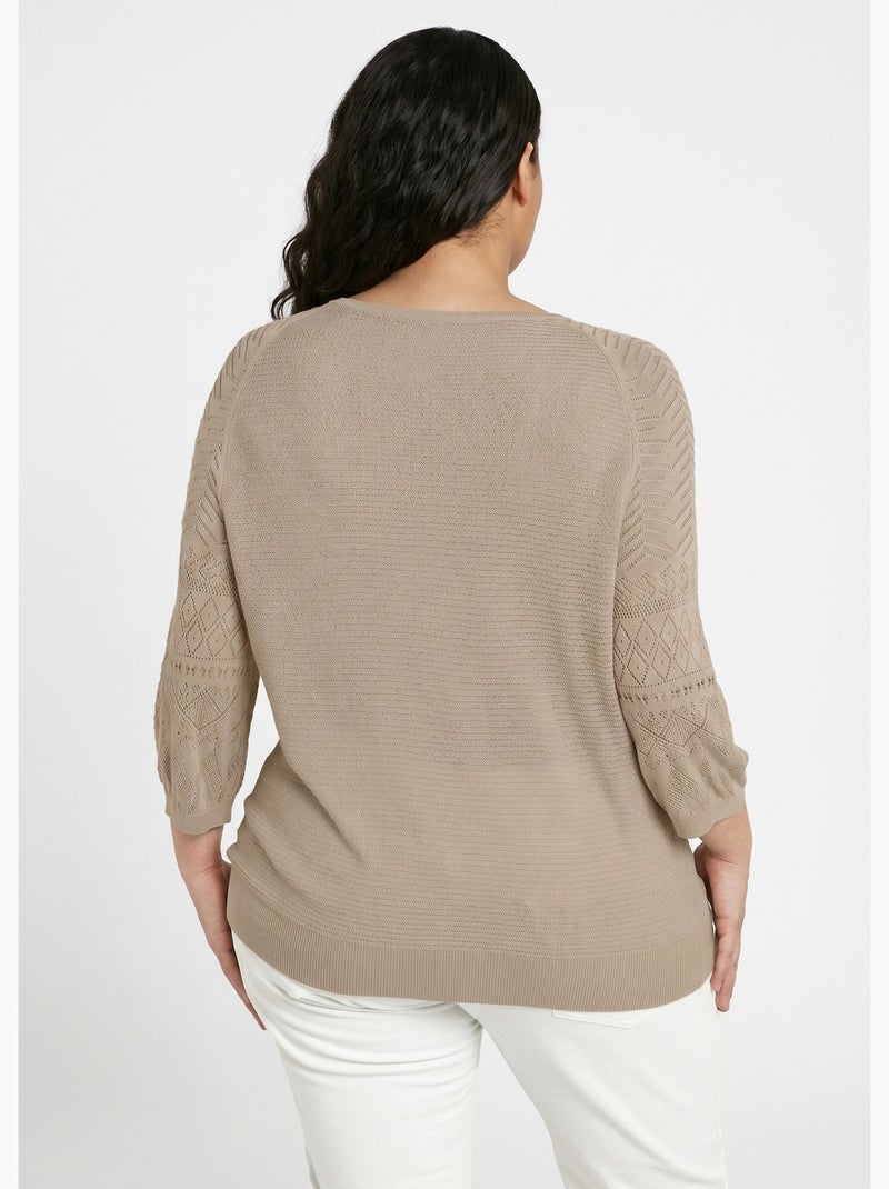 Pull léger manches 3/4 raglan col rond - Afibel Beige - Kiabi