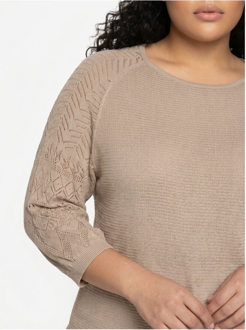 Pull léger manches 3/4 raglan col rond - Afibel Beige - Kiabi