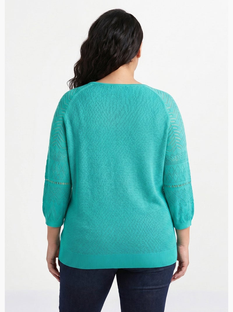 Pull léger manches 3/4 raglan col rond - Afibel Bleu aqua - Kiabi