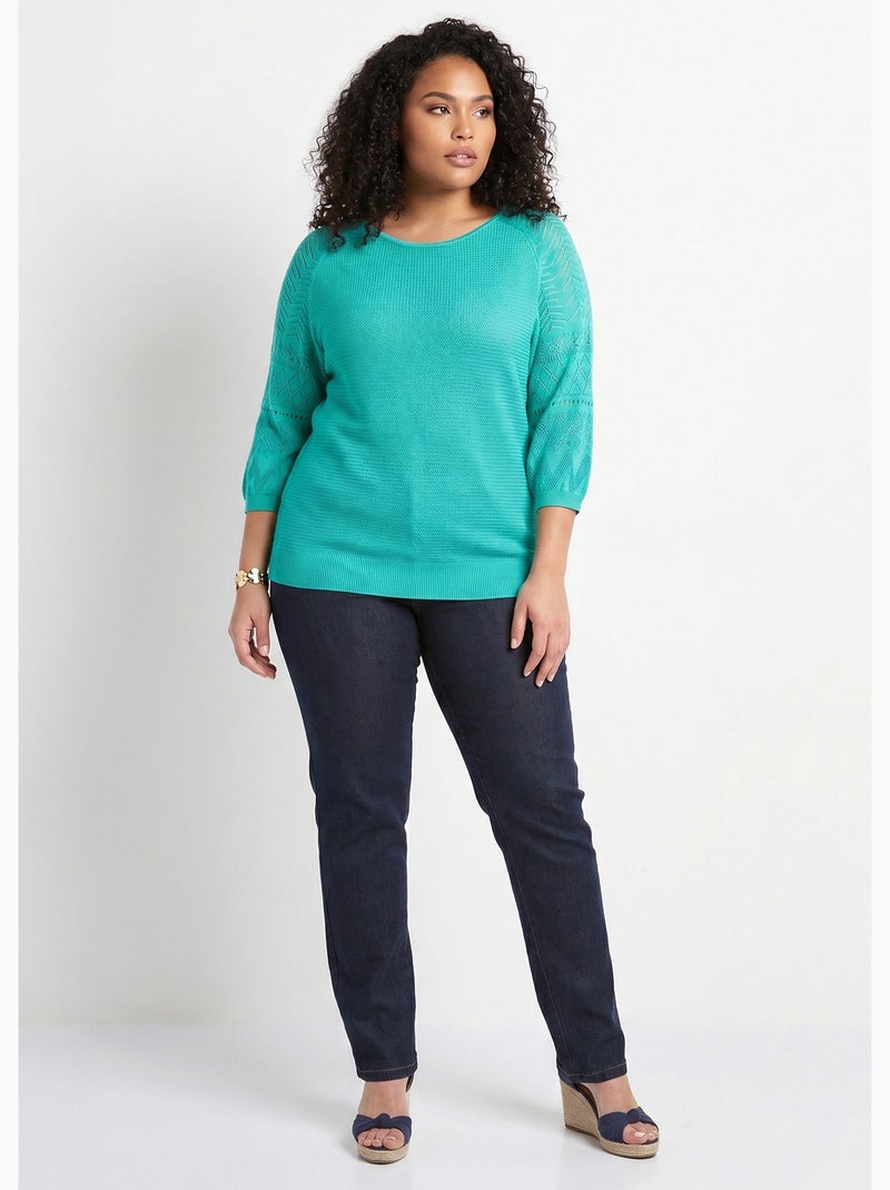 Pull léger manches 3/4 raglan col rond - Afibel Bleu aqua - Kiabi