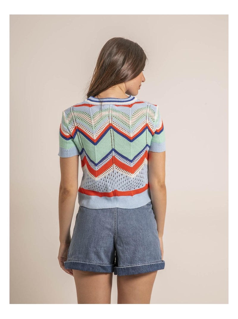 Pull léger manches courtes KURINA Bleu - Kiabi